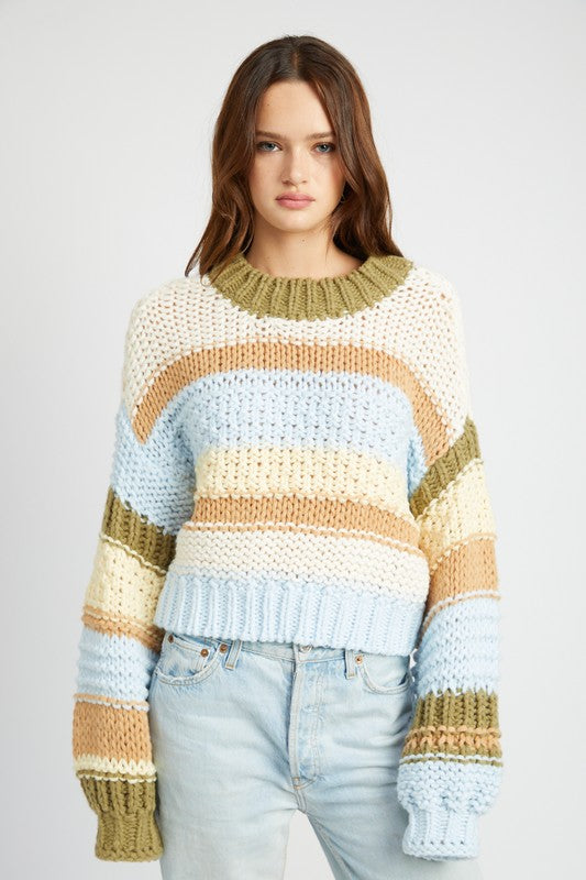 MULTI STRIPED SWEATER WITH MOCK NECK