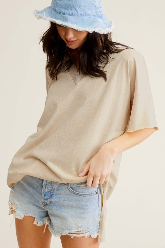 Mineral Washed Oversized Short Sleeve Top